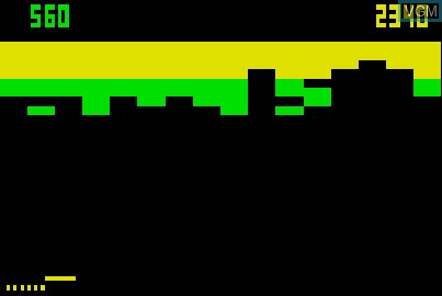 In-game screen of the game Breakout 2 on Acorn Atom