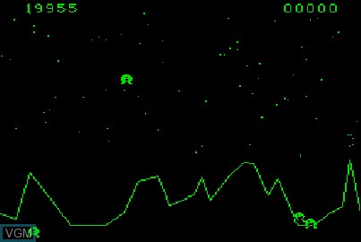 In-game screen of the game Lunar Lander on Acorn Atom