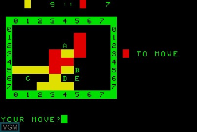 In-game screen of the game Reversi on Acorn Atom