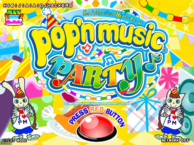 Title screen of the game Pop'n Music 16 Party on Konami Bemani PC Type