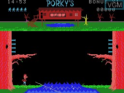 In-game screen of the game Porky's on Coleco Industries Colecovision