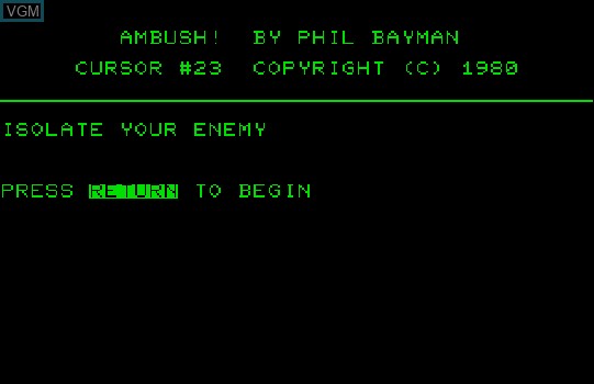 Title screen of the game Ambush! on Commodore PET