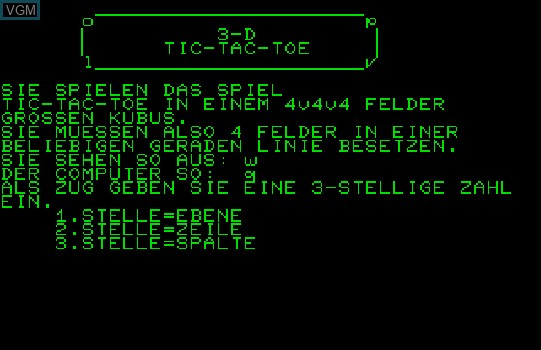 Title screen of the game 3D Tic-Tac-Toe on Commodore PET