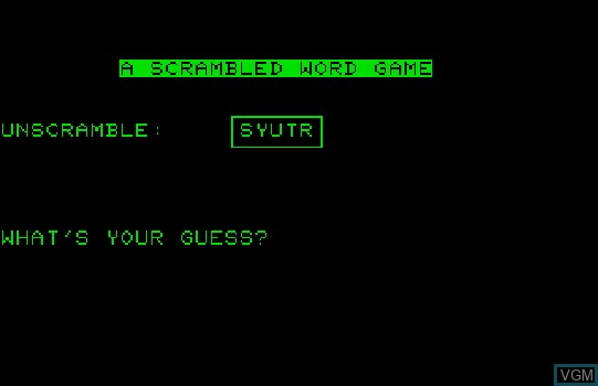 Title screen of the game A Scrambled Word Game on Commodore PET