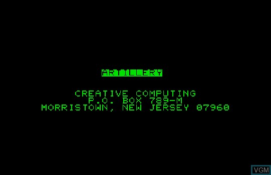 Title screen of the game Artillery on Commodore PET