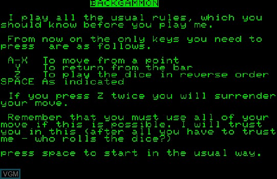 Title screen of the game Backgammon on Commodore PET