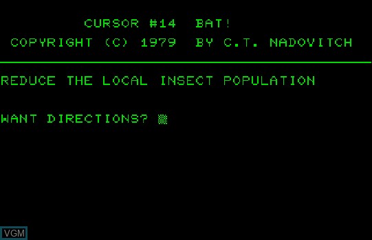 Title screen of the game Bat! on Commodore PET