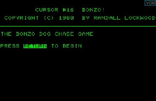 Title screen of the game Bonzo! on Commodore PET