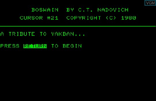 Title screen of the game Boswain on Commodore PET