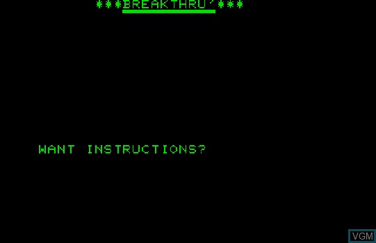 Title screen of the game Breakthru' on Commodore PET
