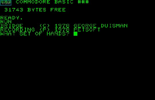 Title screen of the game Bridge on Commodore PET