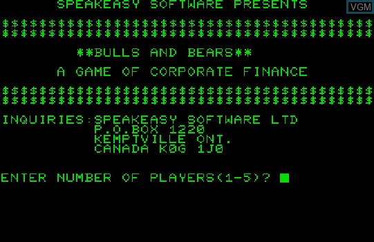 Title screen of the game Bulls and Bears on Commodore PET
