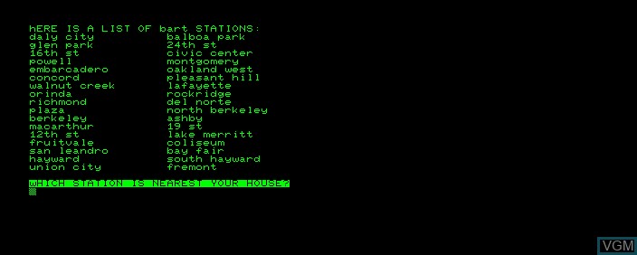 Menu screen of the game Bart Economy on Commodore PET