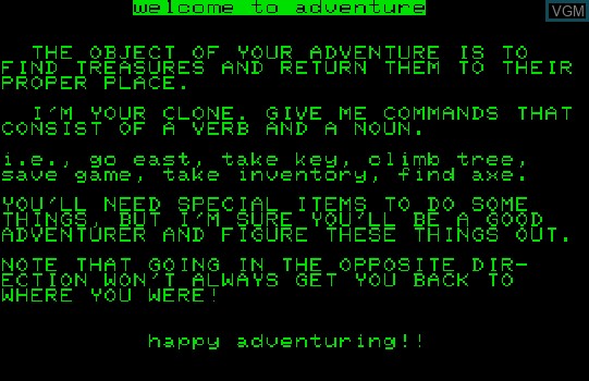 Menu screen of the game Adventureland on Commodore PET