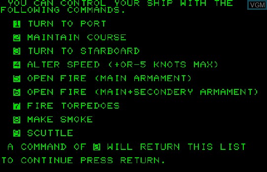 Menu screen of the game Atlantic Patrol on Commodore PET