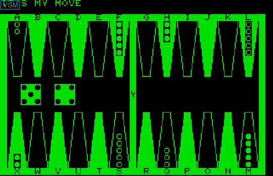 In-game screen of the game Backgammon on Commodore PET