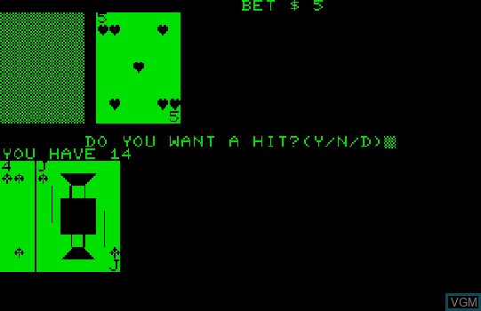 In-game screen of the game Blackjack on Commodore PET