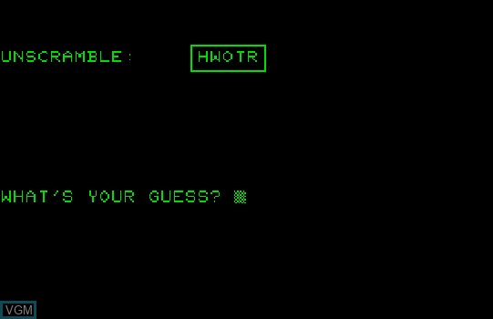 In-game screen of the game A Scrambled Word Game on Commodore PET