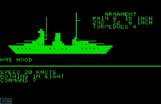 In-game screen of the game Atlantic Patrol on Commodore PET
