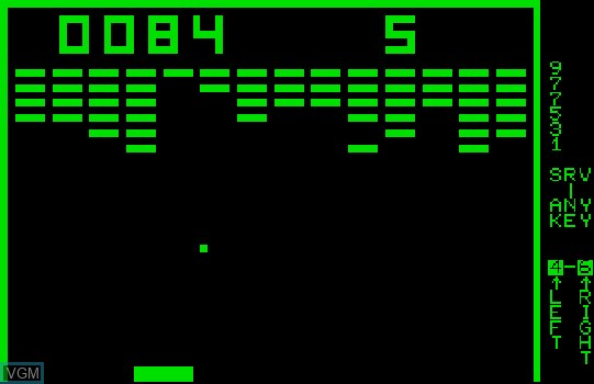 In-game screen of the game Breakout on Commodore PET