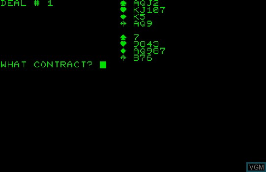 In-game screen of the game Bridge on Commodore PET