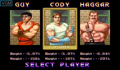 Menu screen of the game Final Fight on Capcom CPS-I