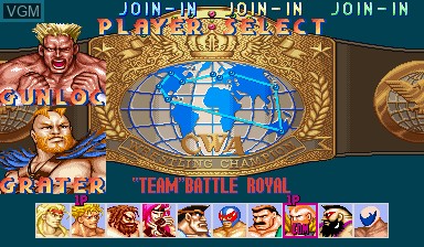 Menu screen of the game Muscle Bomber Duo - Ultimate Team Battle on Capcom CPS-I