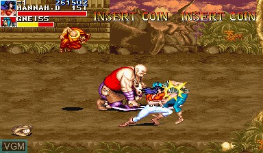 In-game screen of the game Cadillacs and Dinosaurs on Capcom CPS-I