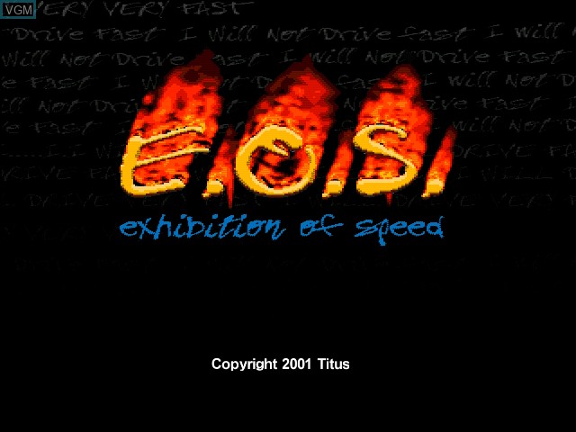 Title screen of the game E.O.S. - Exhibition of Speed on Sega Dreamcast