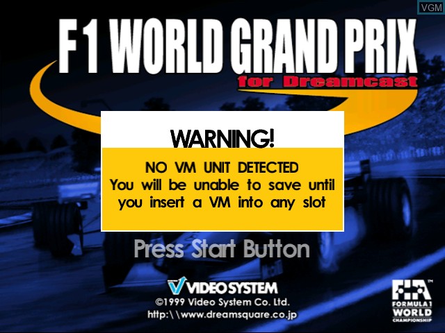 Title screen of the game F1 World Grand Prix on Sega Dreamcast
