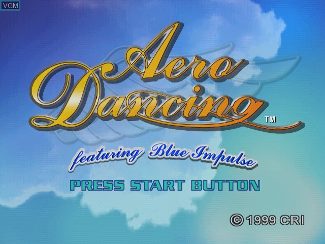 Title screen of the game Aero Dancing featuring Blue Impulse on Sega Dreamcast