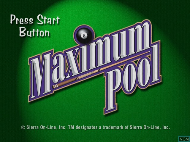 Title screen of the game Maximum Pool on Sega Dreamcast