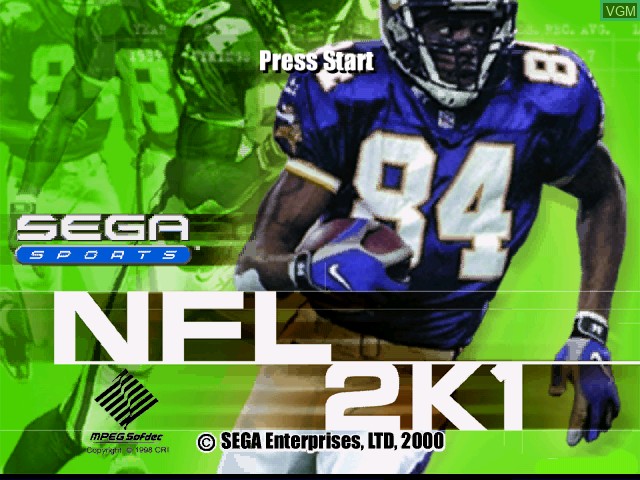 Title screen of the game NFL 2K1 on Sega Dreamcast