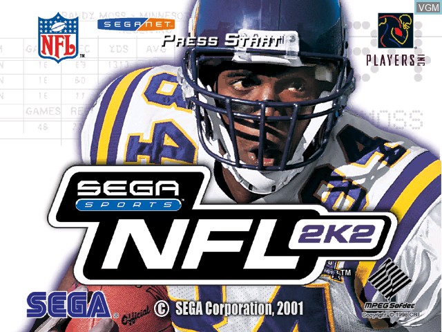 Title screen of the game NFL 2K2 on Sega Dreamcast