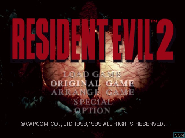 Menu screen of the game Resident Evil 2 on Sega Dreamcast