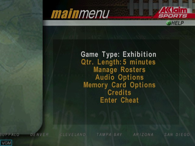 Menu screen of the game NFL Quarterback Club 2000 on Sega Dreamcast