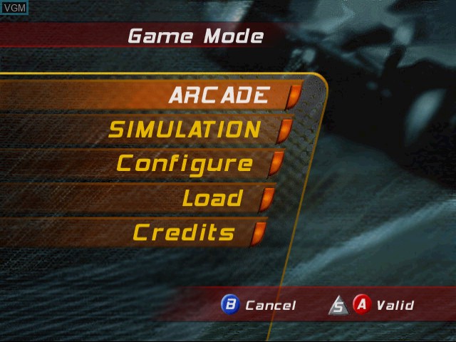 Menu screen of the game F1 Racing Championship on Sega Dreamcast