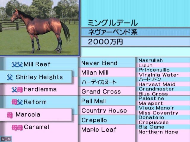 Menu screen of the game Derby Tsuku - Derby Uma o Tsukurou! on Sega Dreamcast