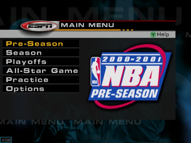 Menu screen of the game ESPN NBA 2Night on Sega Dreamcast