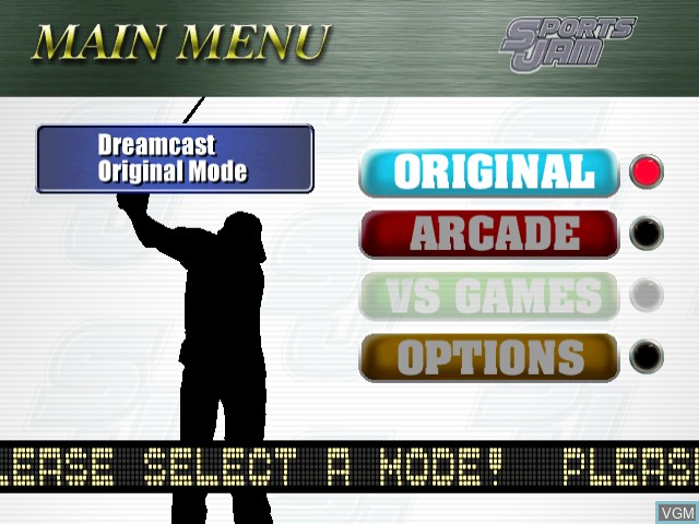 Menu screen of the game Sports Jam on Sega Dreamcast