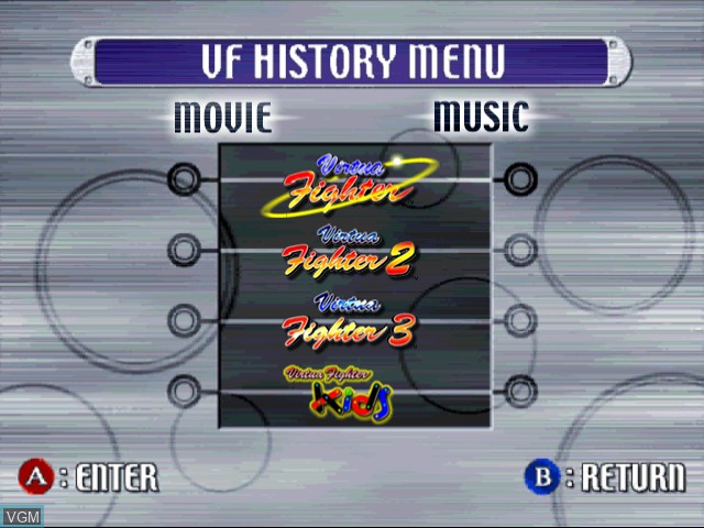 Menu screen of the game Virtua Fighter History & VF4 on Sega Dreamcast