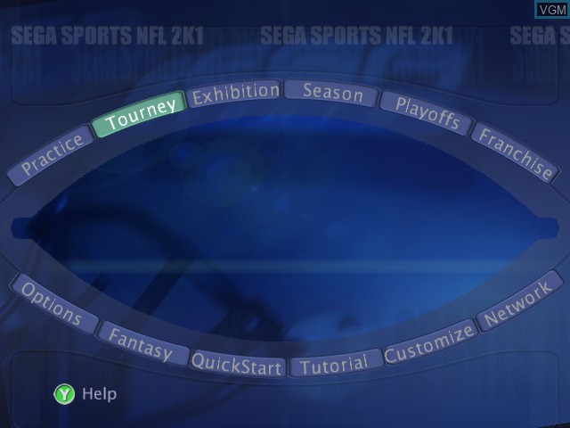 Menu screen of the game NFL 2K1 on Sega Dreamcast