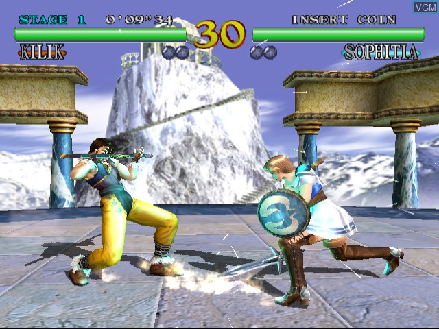 In-game screen of the game SoulCalibur on Sega Dreamcast