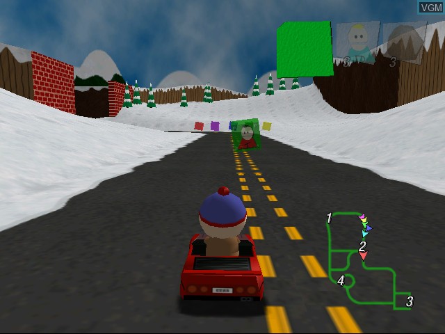 In-game screen of the game South Park Rally on Sega Dreamcast