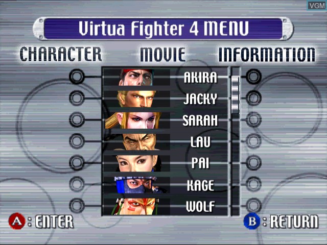In-game screen of the game Virtua Fighter History & VF4 on Sega Dreamcast