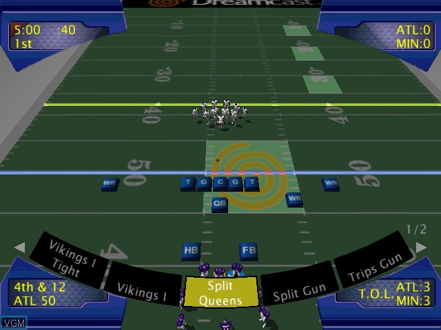 In-game screen of the game NFL 2K1 on Sega Dreamcast