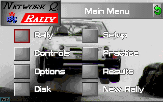 Menu screen of the game Network Q RAC Rally on Fujitsu FM Towns
