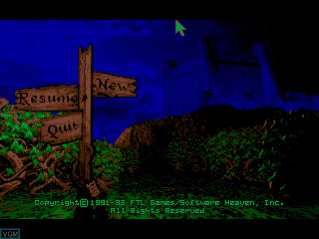 Menu screen of the game Dungeon Master II - Skullkeep on Fujitsu FM Towns