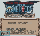 Title screen of the game From TV Animation - One Piece - Maboroshi no Grand Line Boukenki! on Nintendo Game Boy Color