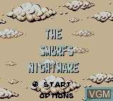 Title screen of the game Smurfs' Nightmare, The on Nintendo Game Boy Color
